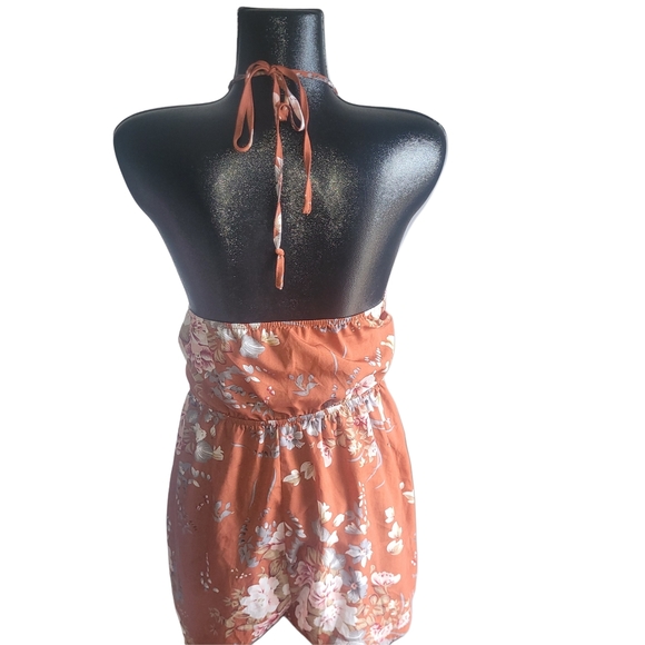 Shein Rust Colored Floral Halter Neck Romper XL - Picture 4 of 4